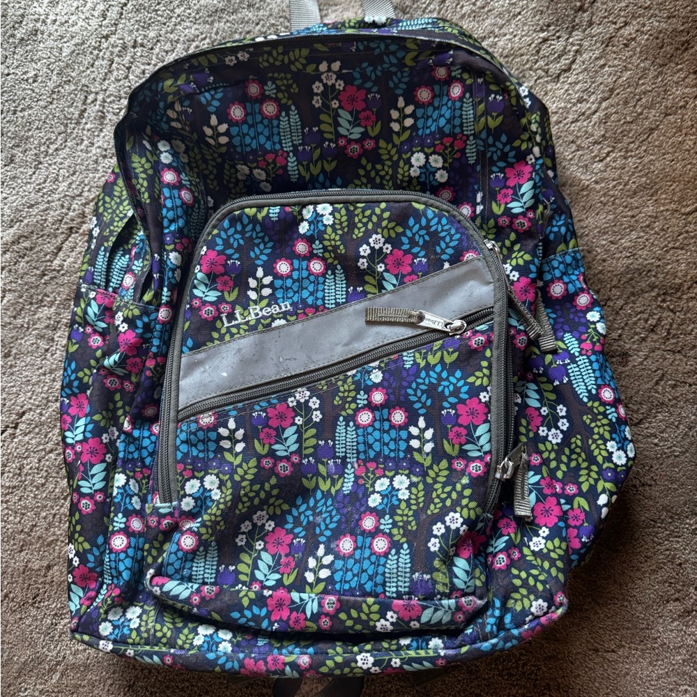 L.L. Bean Colorful Floral Backpack - Black and Blue